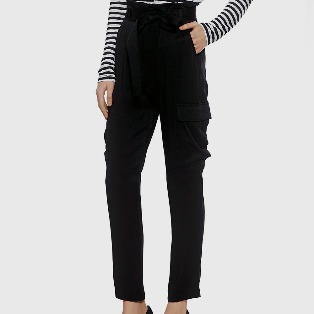 A.L.C Black Satin Adam Tie Waist Cargo Pants